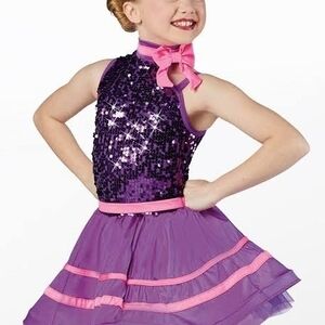Weissman Purple Sequin Dance Dress with Pink Trim